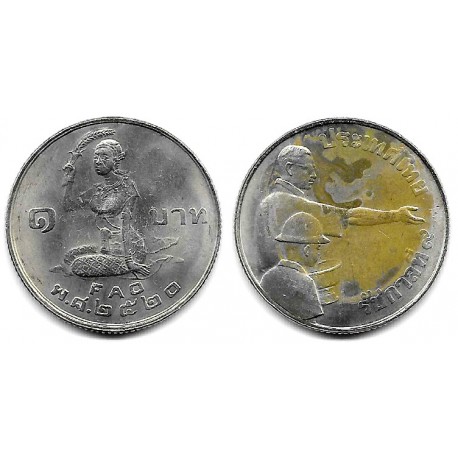 (Y112) Tailandia. 1977(2520). 1 Baht (MBC+) Mancha