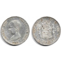Alfonso XIII. 1892*(18-92). 2 Pesetas (MBC-) (Plata) Ceca de Madrid PG-M