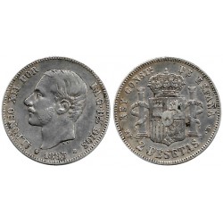 Alfonso XII. 1883*(18-83). 2 Pesetas (BC+) (Plata) Ceca de Madrid MS-M