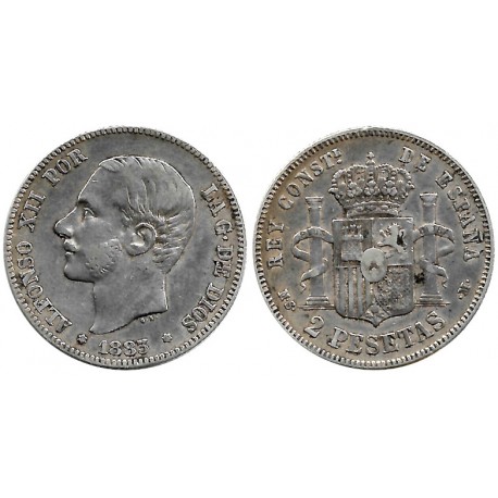 Alfonso XII. 1883*(18-83). 2 Pesetas (BC+) (Plata) Ceca de Madrid MS-M
