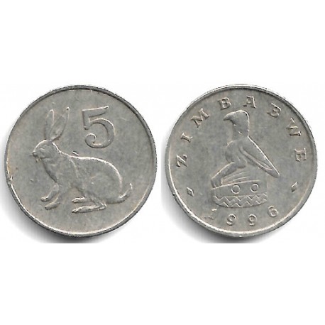 (2) Zimbabue. 1996. 5 Cents (MBC)