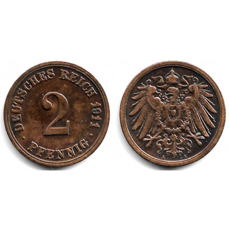 (16) Imperio Alemán. 1911(A). 2 Pfennig (MBC+)