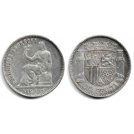 España (II República). 1933*(3-4). 1 Peseta (MBC+) (Plata)