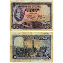 España. 1927. 50 Pesetas (BC) Sin Serie. Con Sello Republicano