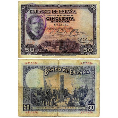 España. 1927. 50 Pesetas (BC) Sin Serie. Con Sello Republicano