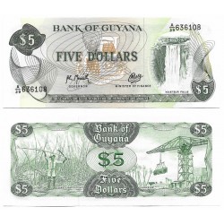 (22f) Guyana. 1966-92. 5 Dollars (SC)