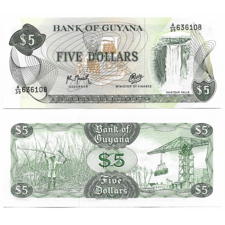 (22f) Guyana. 1966-92. 5 Dollars (SC)