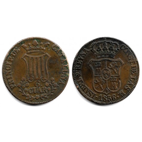 Isabel II. 1836. 6 Cuartos (MBC) Ceca de Cataluña