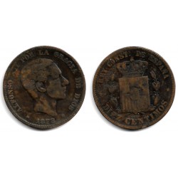 Alfonso XII. 1878. 10 Céntimos (BC-/BC) Ceca de Barcelona OM