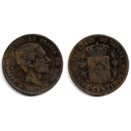 Alfonso XII. 1878. 10 Céntimos (BC-/BC) Ceca de Barcelona OM