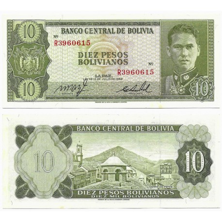 (154a) Bolivia. 1962. 10 Pesos (SC) Leves Manchas