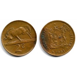 (83) Sudáfrica. 1981. 2 Cents (MBC) Mancha