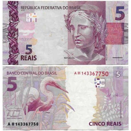 (253a) Brasil. 2010. 5 Reais (MBC) Pequeñas manchas
