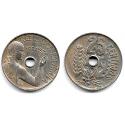 España (II República). 1934. 25 Céntimos (BC+)