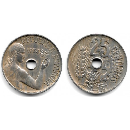 España (II República). 1934. 25 Céntimos (BC+)