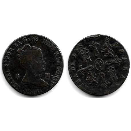 Isabel II. 1844. 8 Maravedí (BC+/BC) Ceca de Segovia. Golpe en el canto
