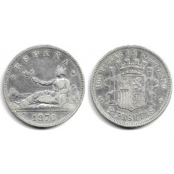 Gobierno Provisional. 1870*(18-74). 2 Pesetas (MBC) (Plata) Ceca de Madrid DE-M