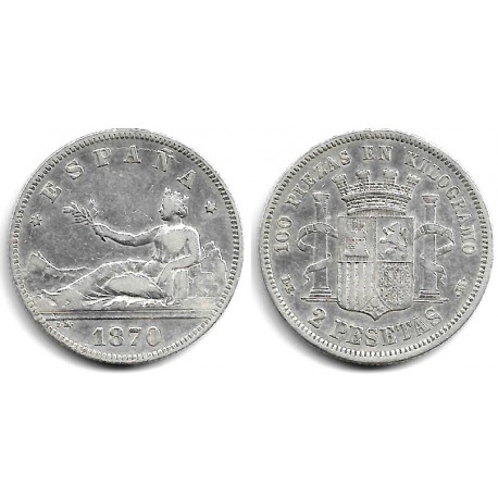 Gobierno Provisional. 1870*(18-74). 2 Pesetas (MBC) (Plata) Ceca de Madrid DE-M