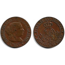 Isabel. 1867. 5 Céntimos de Escudo (MBC) Ceca de Barcelona OM
