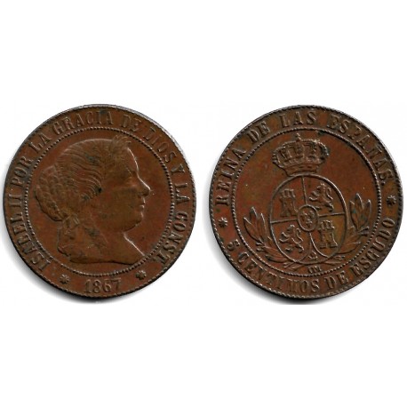 Isabel. 1867. 5 Céntimos de Escudo (MBC) Ceca de Barcelona OM
