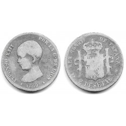 Alfonso XIII. 1889*(-----). 2 Pesetas (RC/RC+) (Plata) Ceca de Madrid MP-M