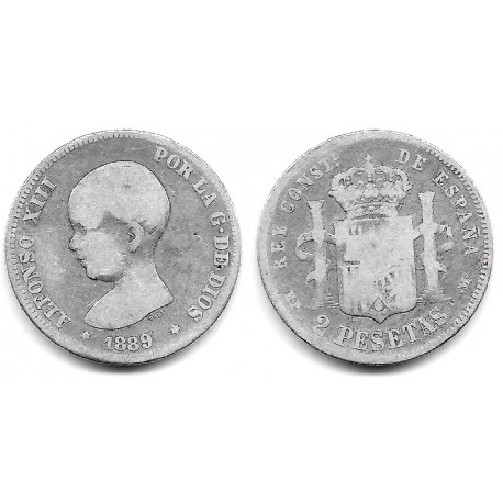 Alfonso XIII. 1889*(-----). 2 Pesetas (RC/RC+) (Plata) Ceca de Madrid MP-M