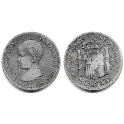 Alfonso XIII. 1889*(-----). 2 Pesetas (BC-) (Plata) Ceca de Madrid MP-M