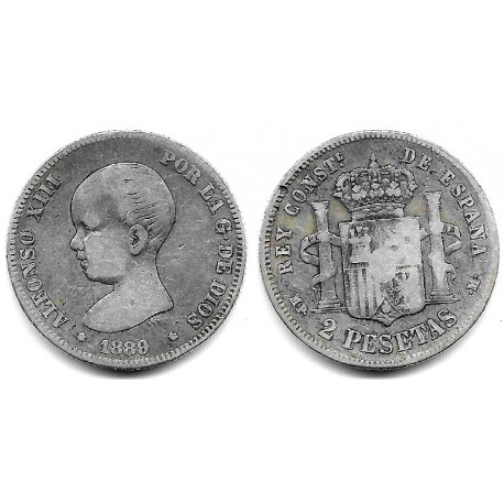 Alfonso XIII. 1889*(-----). 2 Pesetas (BC-) (Plata) Ceca de Madrid MP-M
