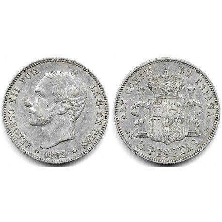Alfonso XII. 1882*(18-82). 2 Pesetas (MBC-) (Plata) Ceca de Madrid MS-M