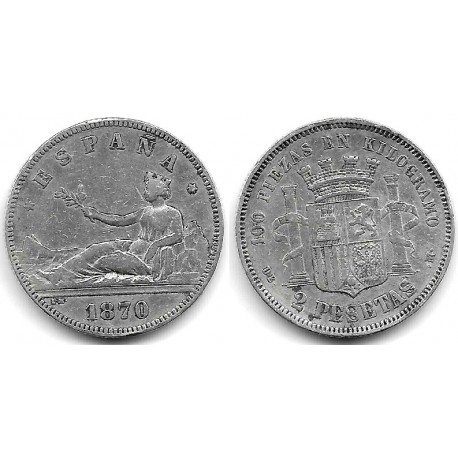 Gobierno Provisional. 1870*(18-74). 2 Pesetas (BC) (Plata) Ceca de Madrid DE-M