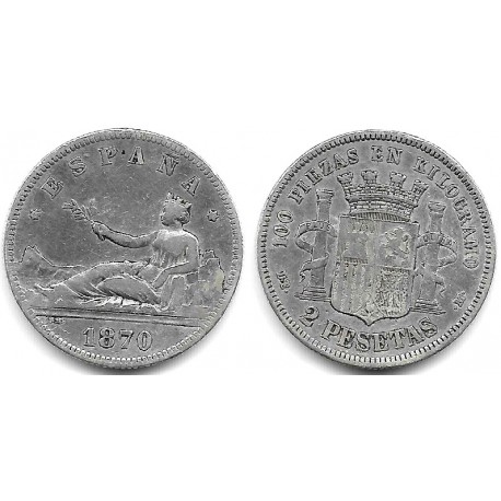Gobierno Provisional. 1870*(18-73). 2 Pesetas (BC) (Plata) Ceca de Madrid DE-M