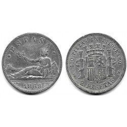 Gobierno Provisional. 1869*(18-69). 2 Peseta (BC) (Plata) Ceca de Madrid SN-M