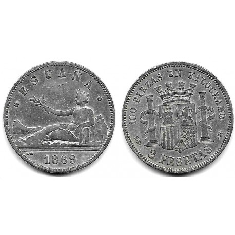 Gobierno Provisional. 1869*(18-69). 2 Peseta (BC) (Plata) Ceca de Madrid SN-M