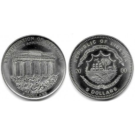 Liberia. 2000. 5 Dollars (SC) Reunificación de Alemania