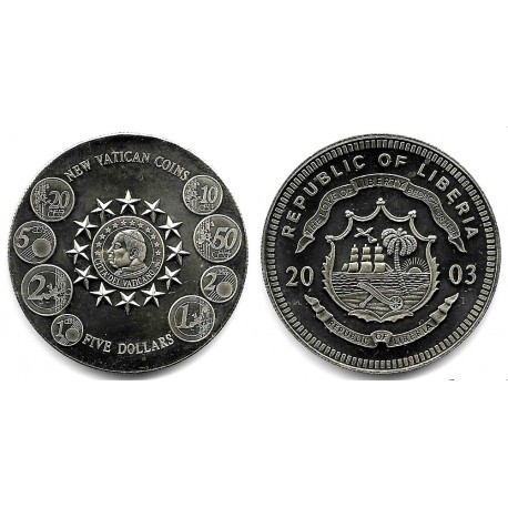 Liberia. 2003. 5 Dollars (SC) Nuevas Monedas del Vaticano
