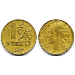 España (II República). 1937. 1 Peseta (BC+/MBC-)