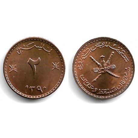 (36) Muscat & Omán. 1390AH. 2 Baisa (SC)