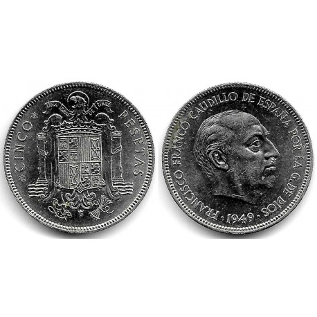 Estado Español. 1949*(19-49). 5 Pesetas (EBC) Manchas