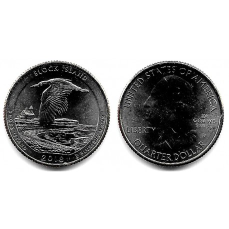 Estados Unidos de América. 2018(D). Quarter Dollar (SC) Block Island