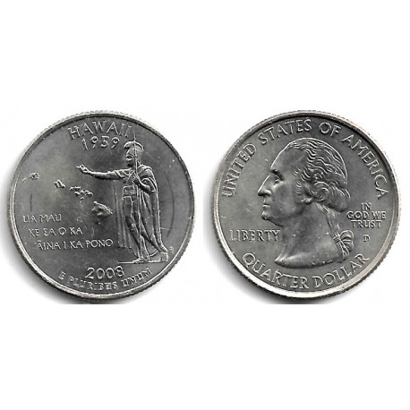 (425) Estados Unidos de América. 2008(D). Quarter Dollar (SC) Hawaii