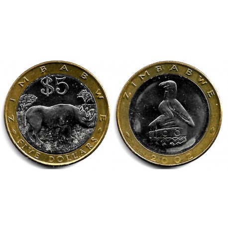 (13) Zimbabue. 2002. 5 Dollars (SC-)