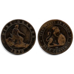 Gobierno Provisional. 1870. 10 Céntimos (BC/BC-) Ceca de Barcelona OM
