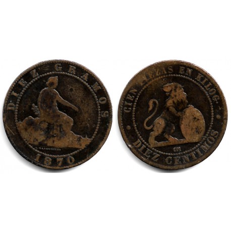 Gobierno Provisional. 1870. 10 Céntimos (BC/BC-) Ceca de Barcelona OM