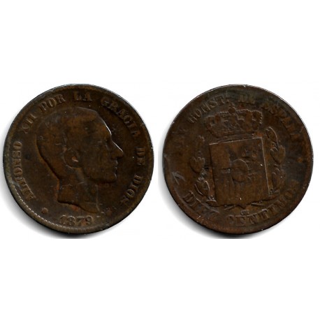 Alfonso XII. 1879. 10 Céntimos (RC+/RC) Ceca de Barcelona OM