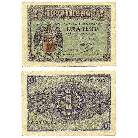 Estado Español. 1938. 1 Peseta (MBC-) Serie A, FEBRERO