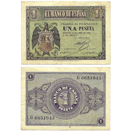 Estado Español. 1938. 1 Peseta (MBC) Serie G