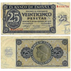 Estado Español. 1936. 25 Pesetas (MBC/MBC-) Serie R, Leves Manchas