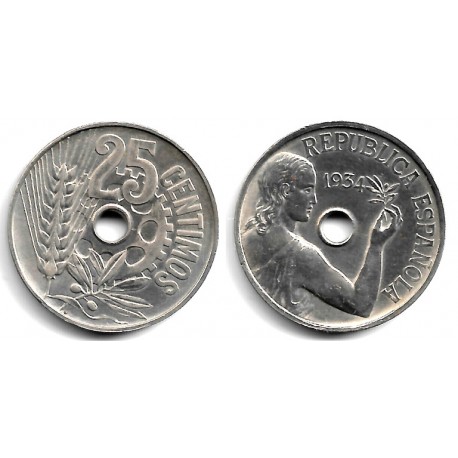 España (II República). 1934. 25 Céntimos (EBC)