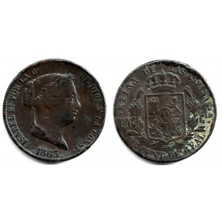 Isabel II. 1863. 25 Céntimos de Real (BC+) Ceca de Segovia