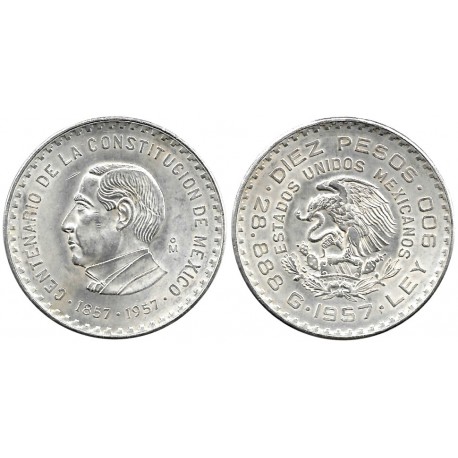 (475) Estados Unidos Mexicanos. 1957. 10 Pesos (EBC+) (Plata)